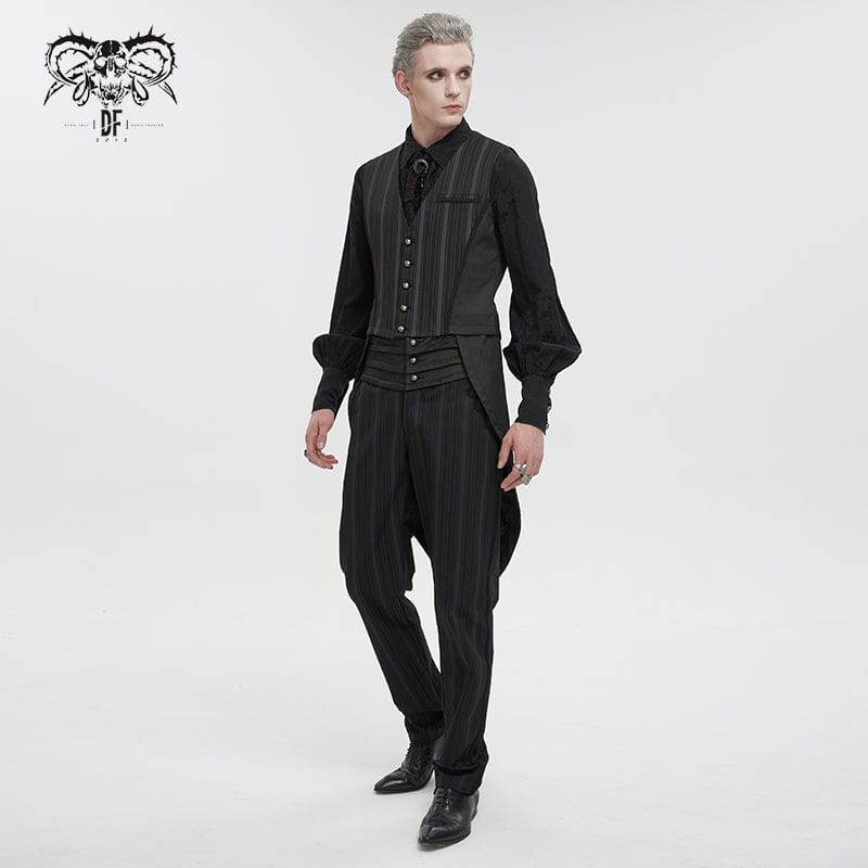 DEVIL FASHION Herren Weste Gothic Streifen Schwarz mit abnehmbarem Schwalbenschwanz