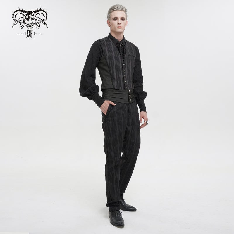 DEVIL FASHION Herren Weste Gothic Streifen Schwarz mit abnehmbarem Schwalbenschwanz