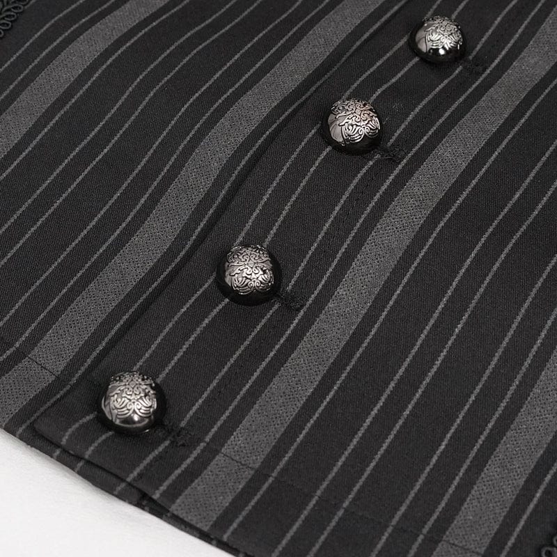 DEVIL FASHION Herren Weste Gothic Streifen Schwarz mit abnehmbarem Schwalbenschwanz