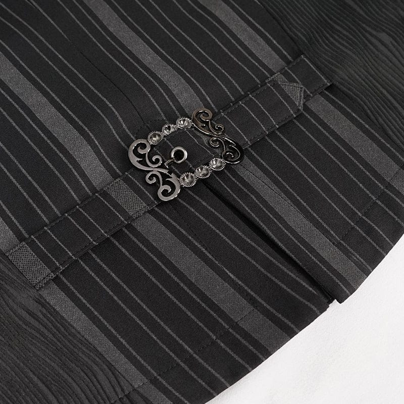 DEVIL FASHION Herren Weste Gothic Streifen Schwarz mit abnehmbarem Schwalbenschwanz