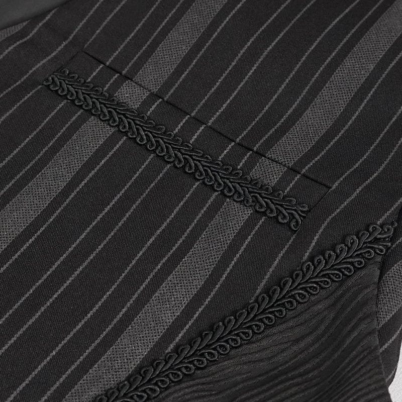 DEVIL FASHION Herren Weste Gothic Streifen Schwarz mit abnehmbarem Schwalbenschwanz