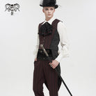 DEVIL FASHION Men's Gothic Stripes Waistcoat Red with Detachable Swallow Tail