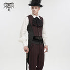 DEVIL FASHION Men's Gothic Stripes Waistcoat Red with Detachable Swallow Tail