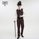 DEVIL FASHION Men's Gothic Stripes Waistcoat Red with Detachable Swallow Tail