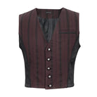 DEVIL FASHION Men's Gothic Stripes Waistcoat Red with Detachable Swallow Tail