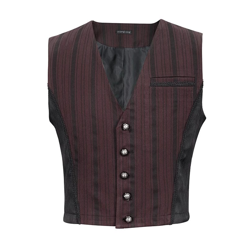 DEVIL FASHION Men's Gothic Stripes Waistcoat Red with Detachable Swallow Tail