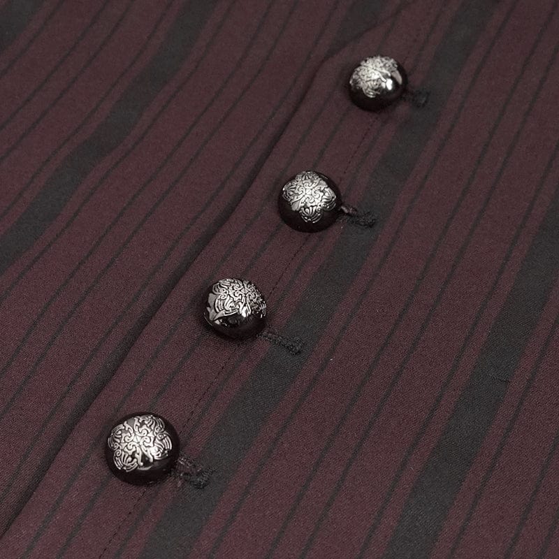 DEVIL FASHION Men's Gothic Stripes Waistcoat Red with Detachable Swallow Tail