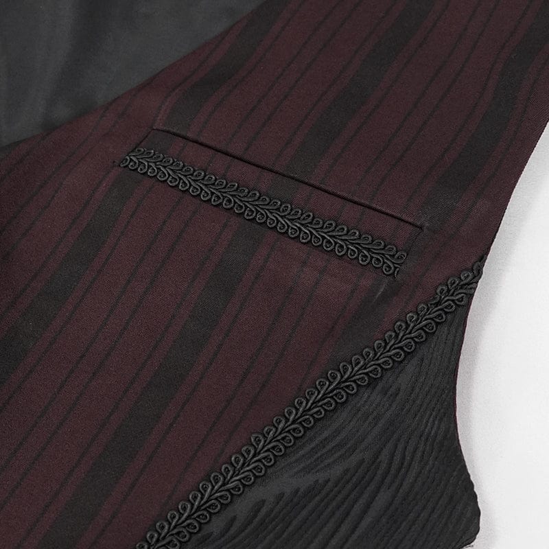 DEVIL FASHION Men's Gothic Stripes Waistcoat Red with Detachable Swallow Tail