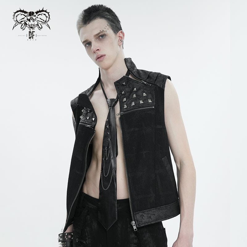 DEVIL FASHION Men's Gothic Studded Faux Leather Necktie