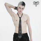 DEVIL FASHION Men's Gothic Studded Faux Leather Necktie