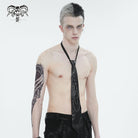 DEVIL FASHION Men's Gothic Studded Faux Leather Necktie