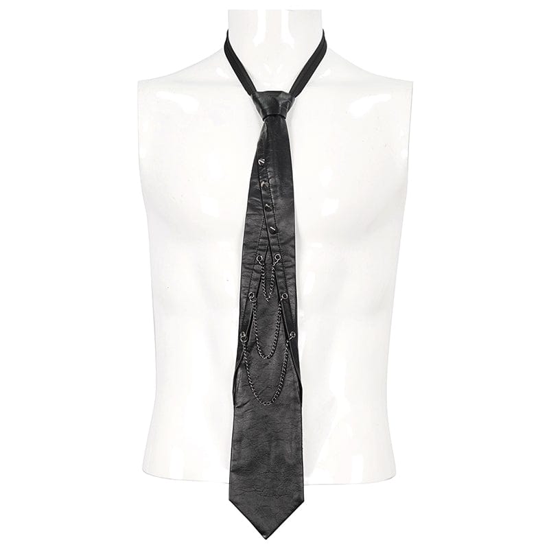 DEVIL FASHION Men's Gothic Studded Faux Leather Necktie