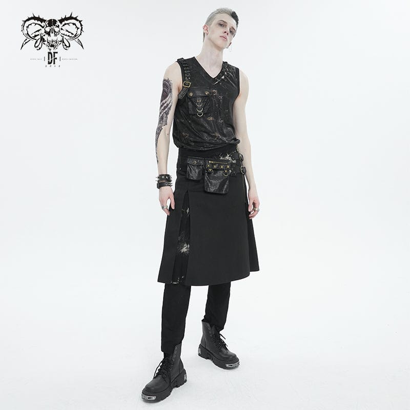 DEVIL FASHION Men's Gothic Tie-dyed Splice Kilt with Waistbag