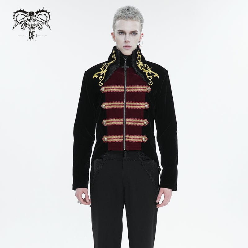 DEVIL FASHION Men's Gothic Totem Embroidered Swallow-tailed Coat Black