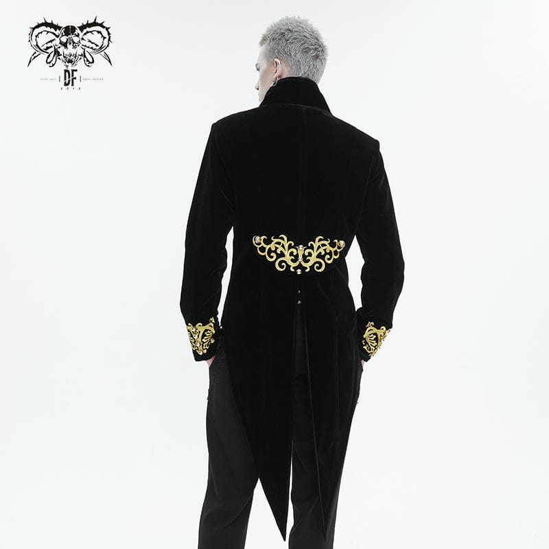 DEVIL FASHION Men's Gothic Totem Embroidered Swallow-tailed Coat Black
