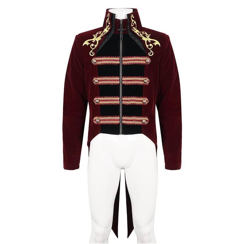 DEVIL FASHION Herren Gothic Totem bestickter Schwalbenschwanzmantel Rot