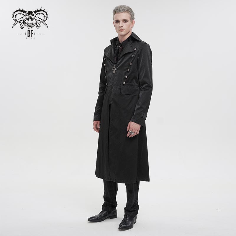 DEVIL FASHION Men's Gothic Turn-down Collar Cross Zipper Coat