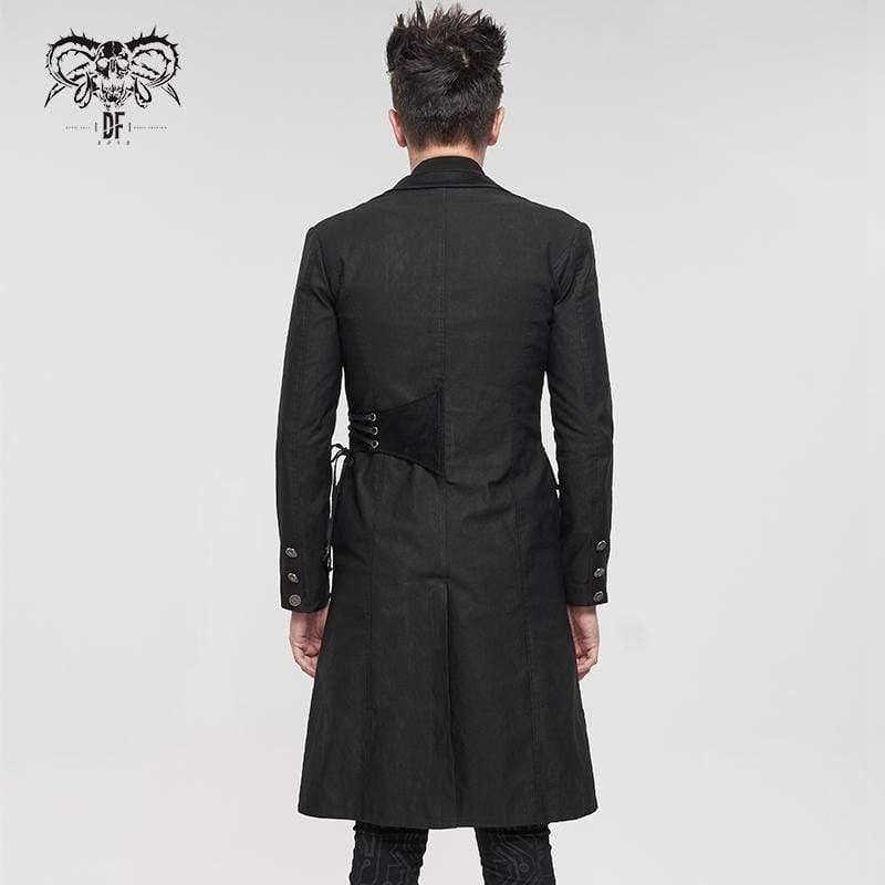 DEVIL FASHION Men's Gothic Turn-down Collar Strappy Long Coat