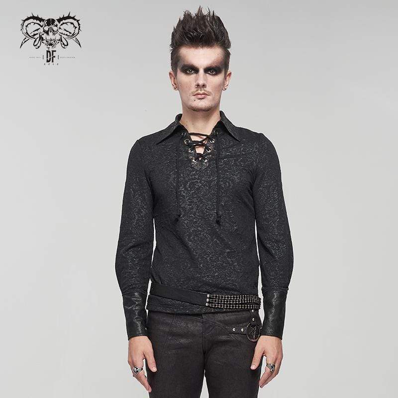 DEVIL FASHION Men's Gothic Turn-down Collar Strappy Shirt