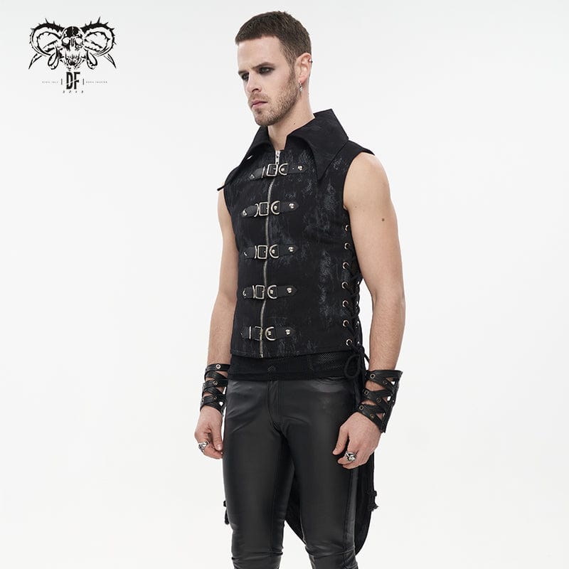 DEVIL FASHION Men's Gothic Turn-down Collar Swallow-tailed Buckles Vest