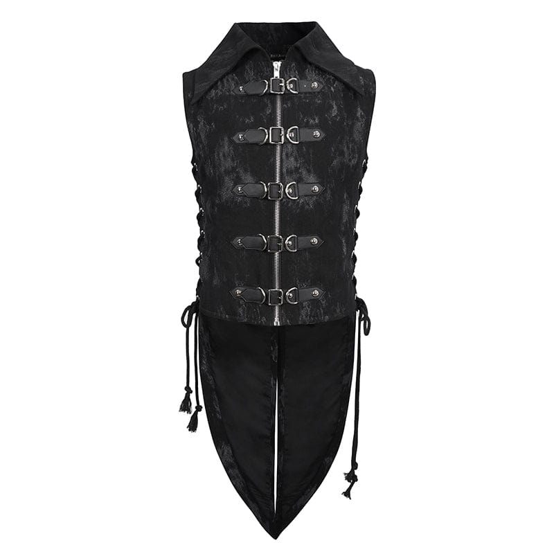 DEVIL FASHION Men's Gothic Turn-down Collar Swallow-tailed Buckles Vest