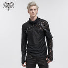 DEVIL FASHION Herren Gothic Rollkragen Mesh Splice Unregelmäßiges Hemd