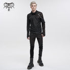 DEVIL FASHION Herren Gothic Rollkragen Mesh Splice Unregelmäßiges Hemd
