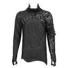 DEVIL FASHION Herren Gothic Rollkragen Mesh Splice Unregelmäßiges Hemd
