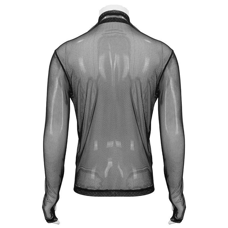 DEVIL FASHION Men's Gothic Turtleneck Sheer Mesh Shirt