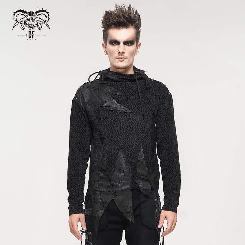 DEVIL FASHION Men's Gothic Turtleneck Strappy Irregular Shirt