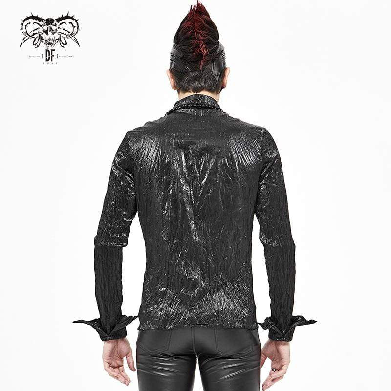 Men's Gothic Vintage Drape Faux Leather Black Shirt