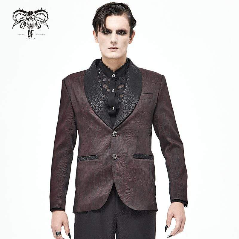Men's Gothic Vintage Jacquard Dark Red Suit Coat