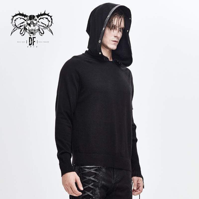 DEVIL FASHION Men's Lace-up Belts Spliced Sweaters&Hoodies