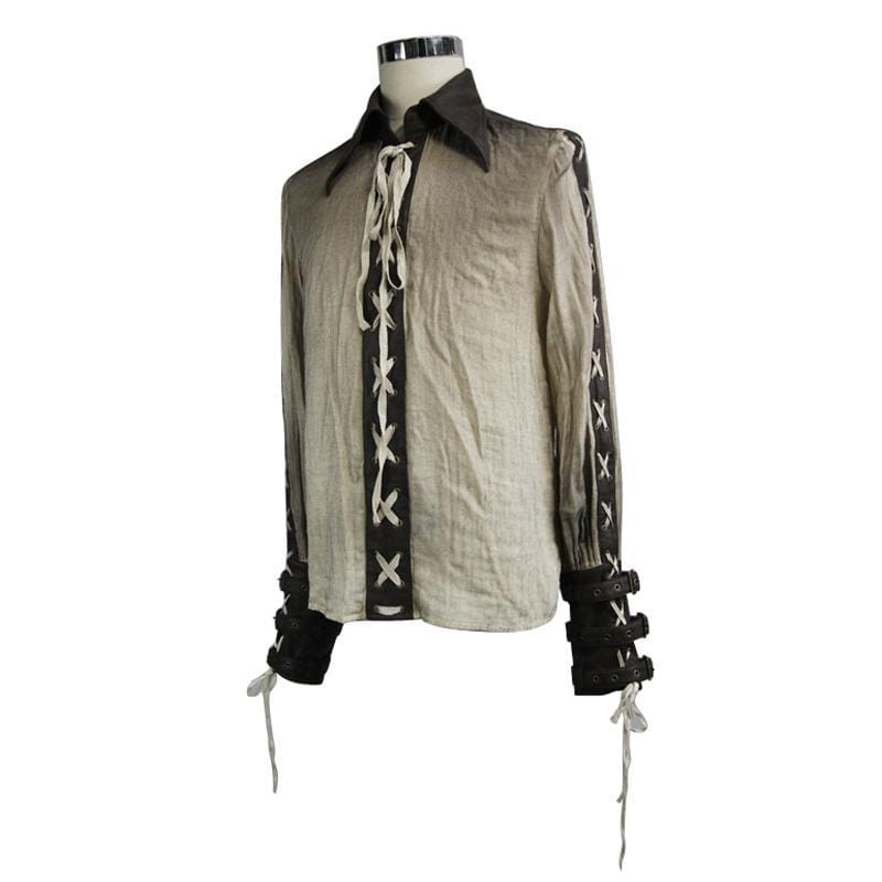 DEVIL FASHION Men's Leather Trimmed Goth Punk Shirt