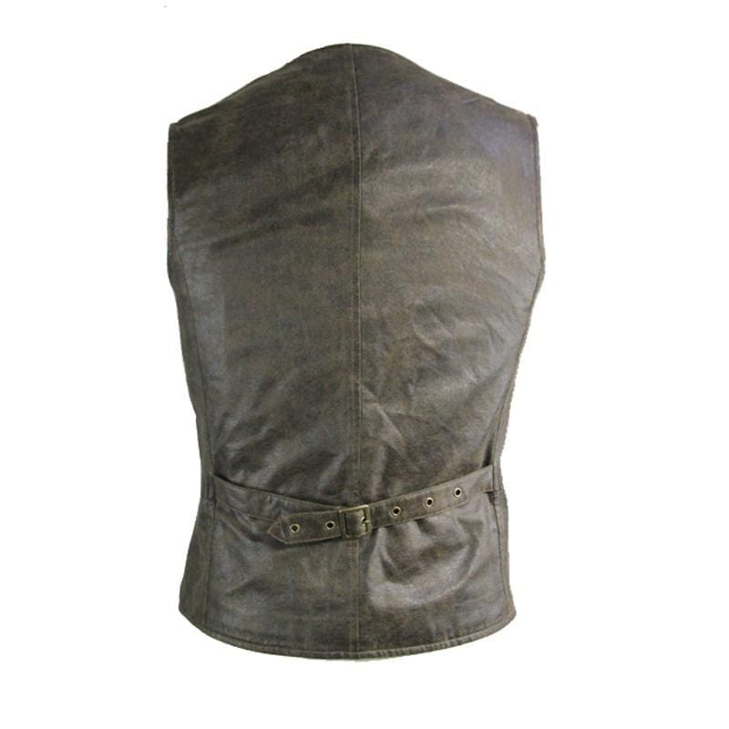 DEVIL FASHION Men's Leather Trimmed Military Style Punk Vest