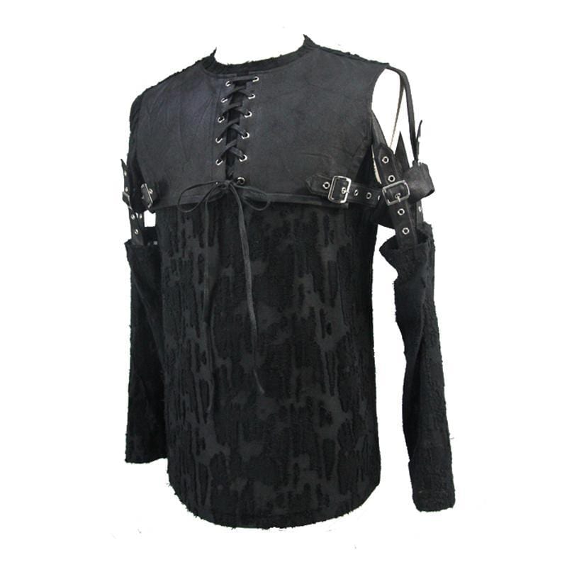 DEVIL FASHION Men's Leather Yoke Goth Shirt