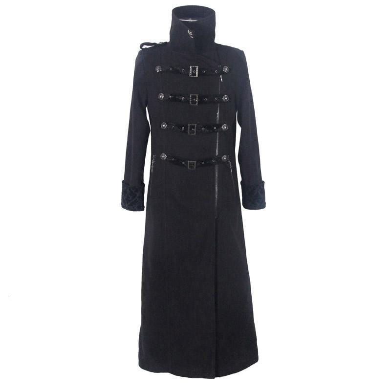 DEVIL FASHION Men's Punk Asymmetric Army Long Jacket,Woolen Winter Overcoat,Men's Goth Cloak