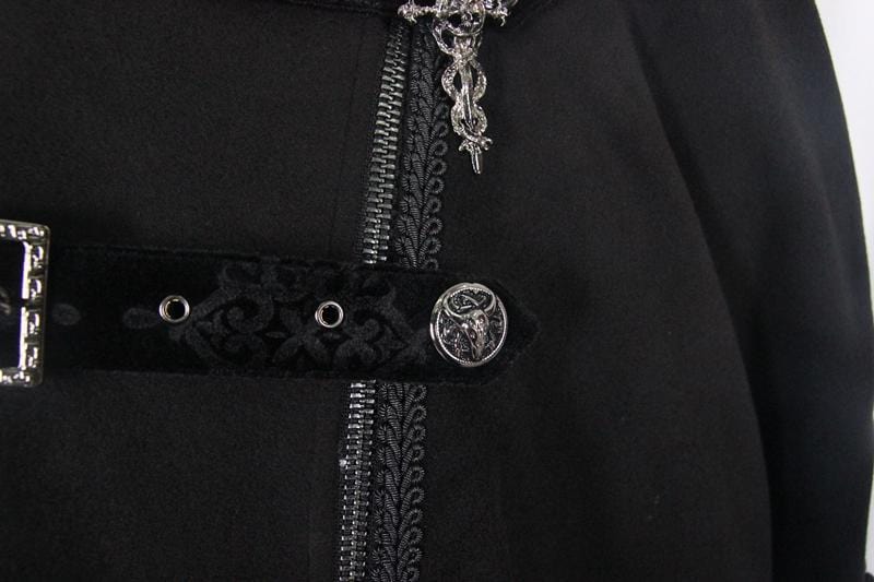 DEVIL FASHION Men's Punk Asymmetric Army Long Jacket,Woolen Winter Overcoat,Men's Goth Cloak