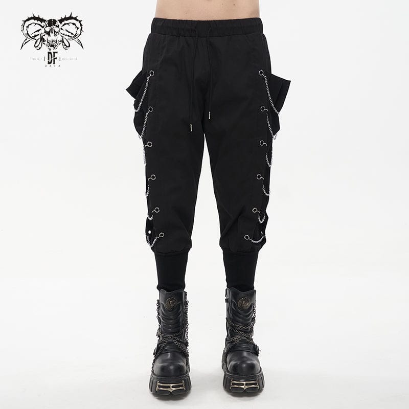 DEVIL FASHION Men's Punk Big-pocket Chains Jogger Pants