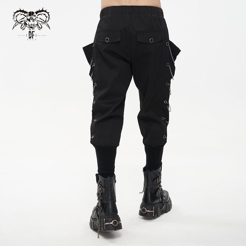DEVIL FASHION Men's Punk Big-pocket Chains Jogger Pants