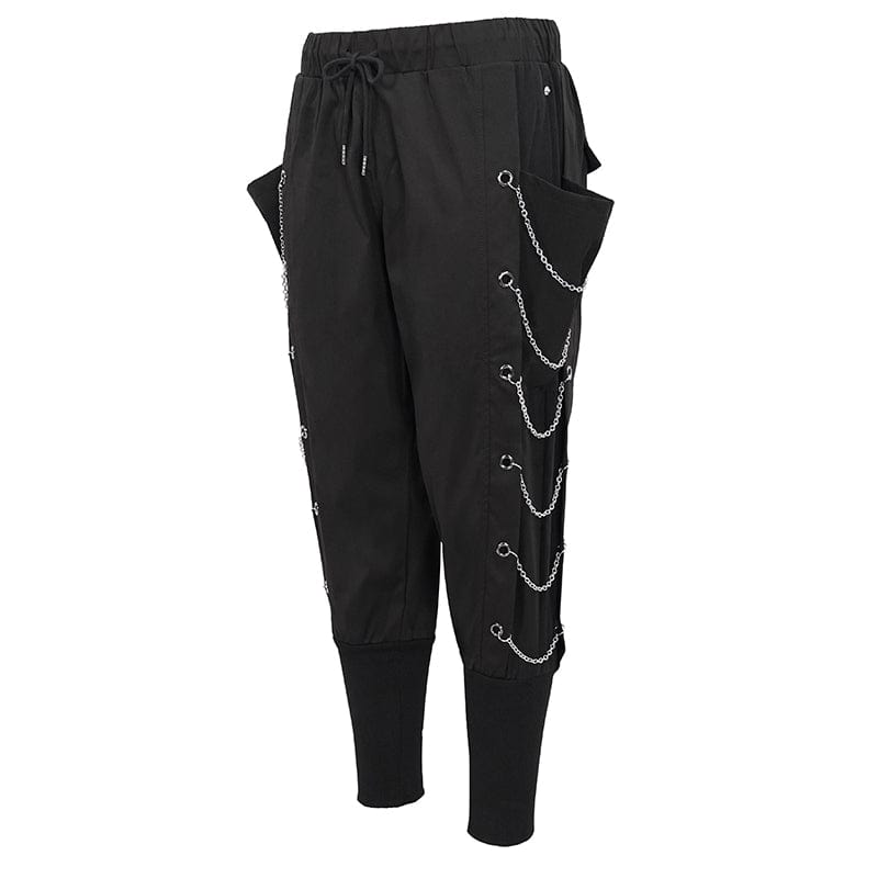 DEVIL FASHION Men's Punk Big-pocket Chains Jogger Pants