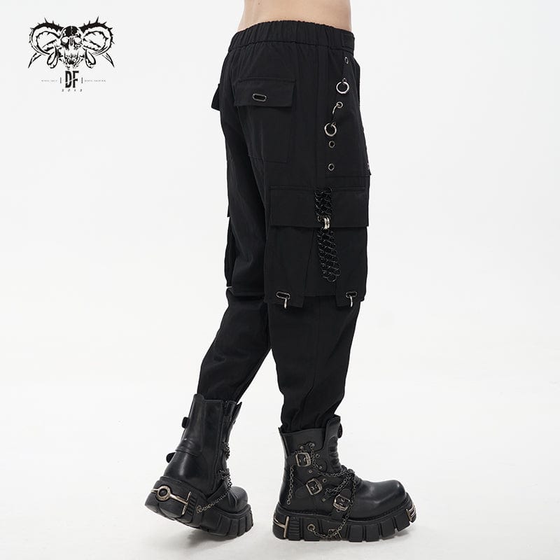 Men's Punk Big-pocket Eyelets Jogger Pants with Strap Belt – Punk Design