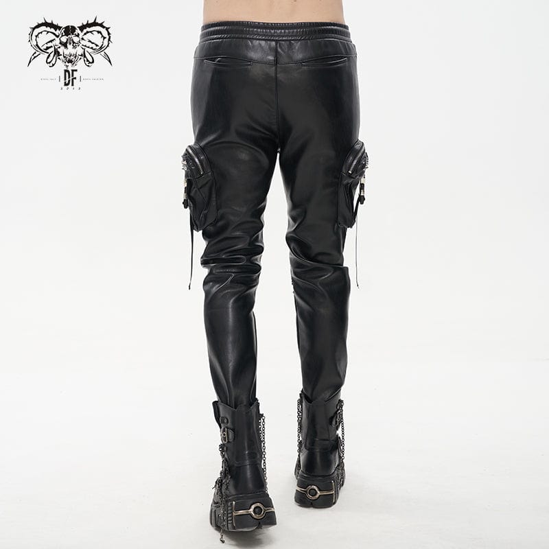 Men's Punk Big-pocket Rivets Faux Leather Pants – Punk Design