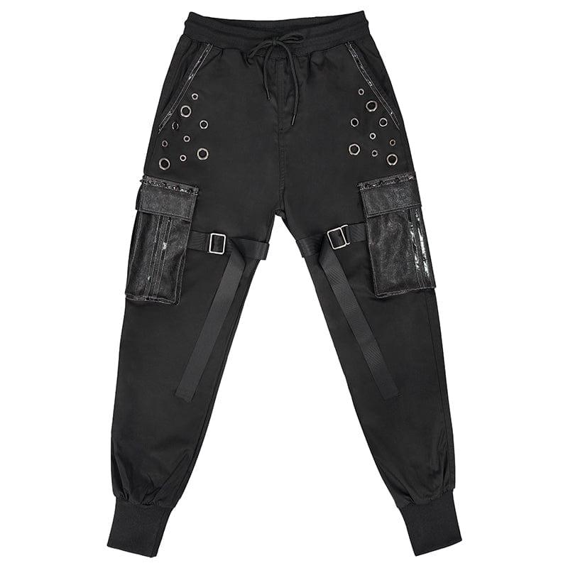 DEVIL FASHION Men's Punk Big-pocket Strap Belt Jogger Pants
