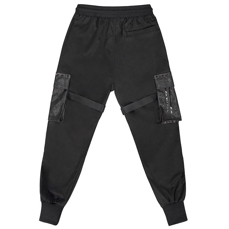 DEVIL FASHION Men's Punk Big-pocket Strap Belt Jogger Pants