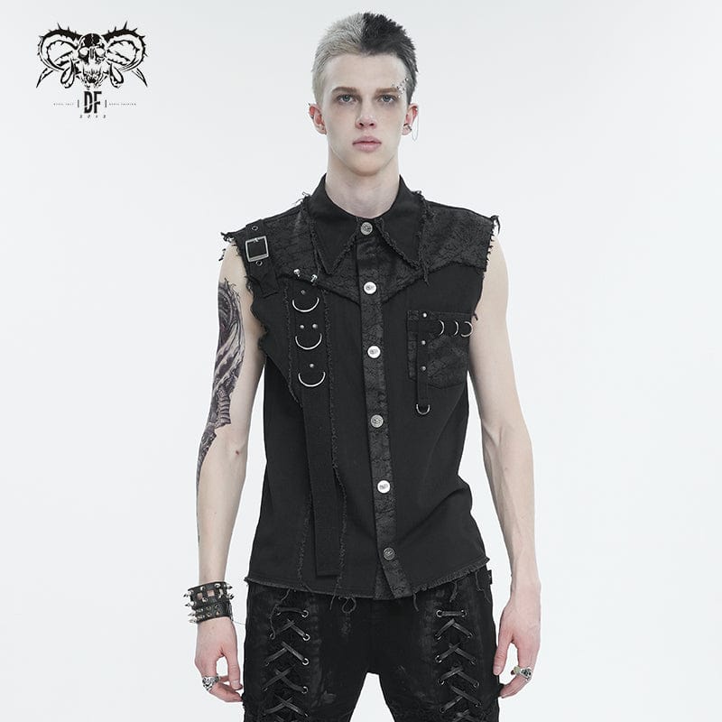 DEVIL FASHION Herren Punk Buckle Splice Unedged Weste