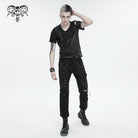 DEVIL FASHION Men's Punk Cutout Zipper Strap T-shirt