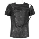 DEVIL FASHION Men's Punk Cutout Zipper Strap T-shirt