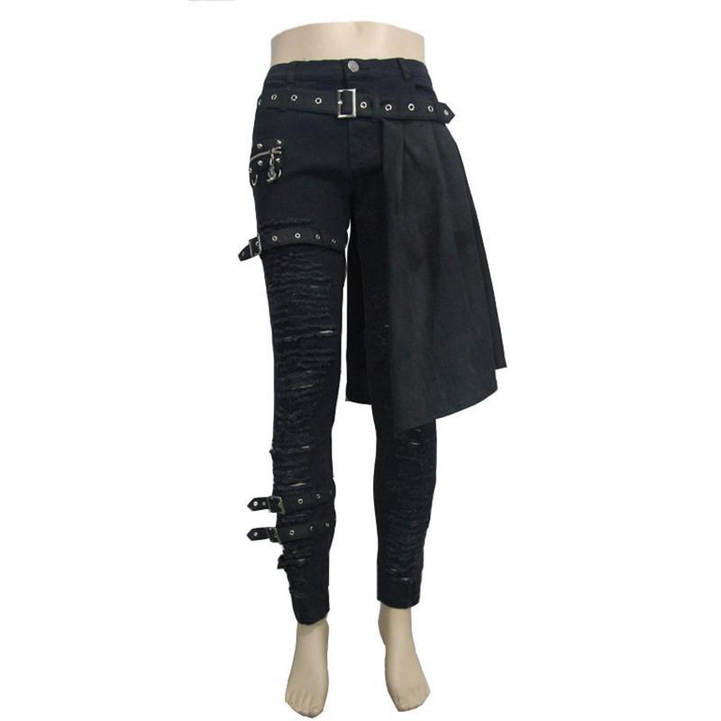 Men's Punk Distressed Jeans with peplum