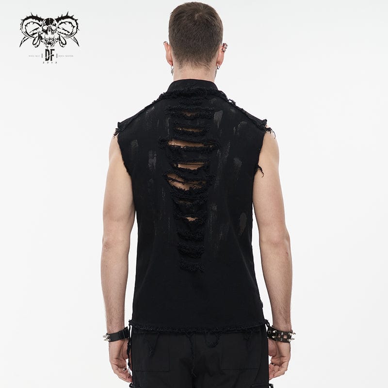 DEVIL FASHION Men's Punk Distressed Ripped Unedged Vest